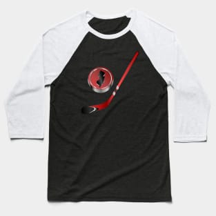 NHL - NJ Red Black Silver White accent Stick and Puck Baseball T-Shirt